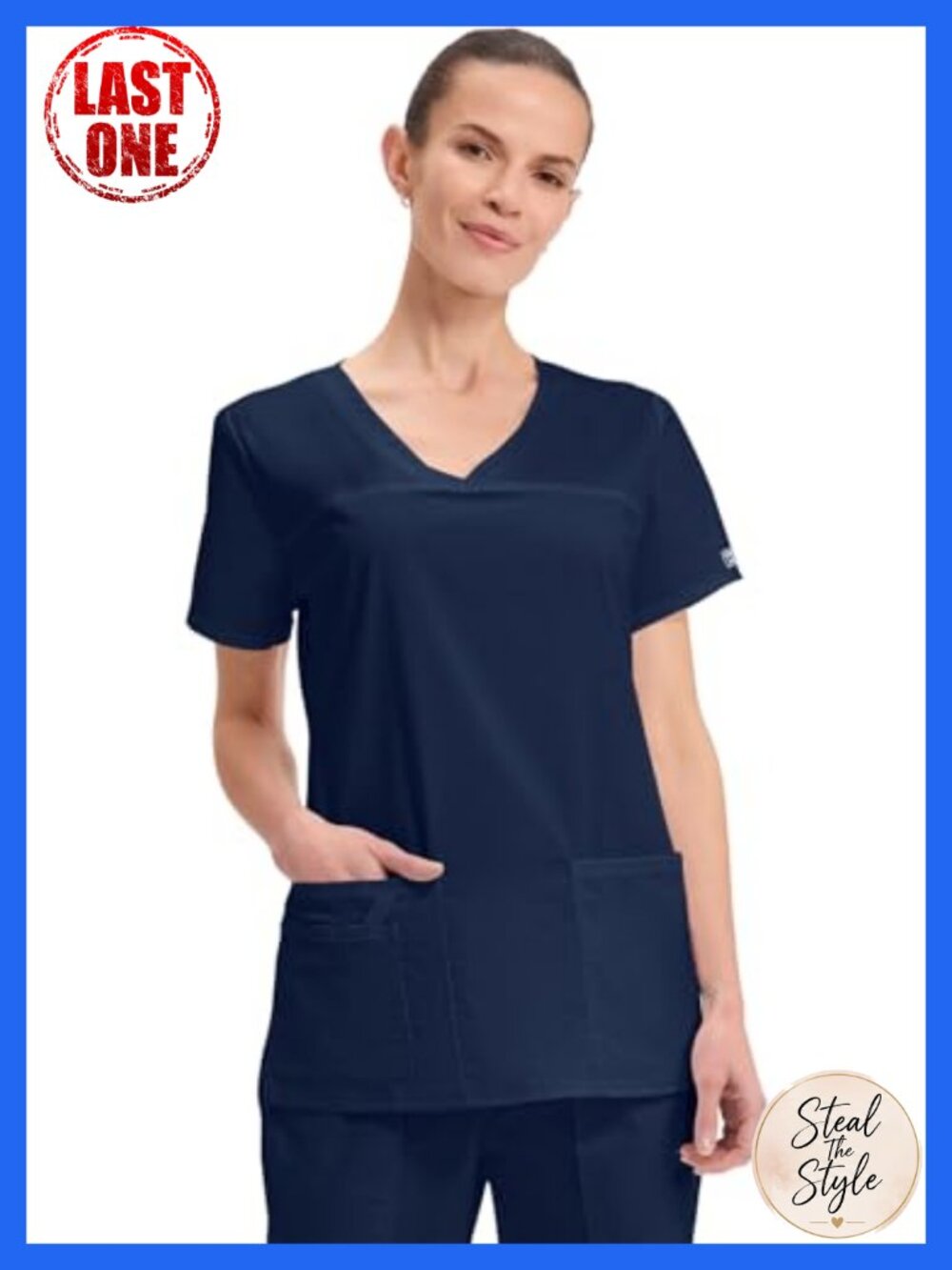 Cotton Polyester Spandex Stretch V-Neck Scrub Top 3 Pockets